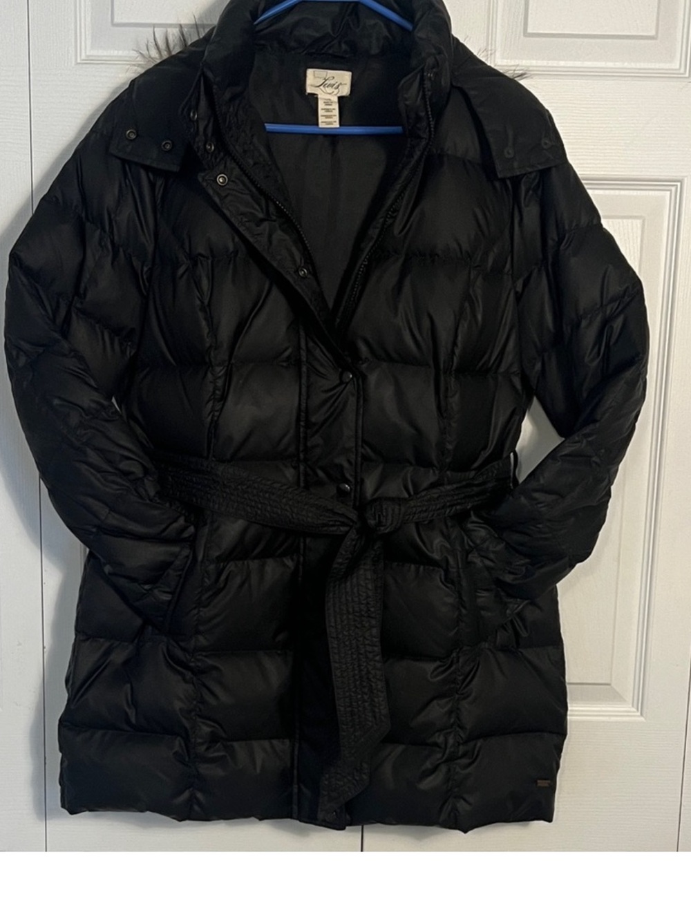Levi’s Black Belted Puffer Coat Large Removable Hood EUC